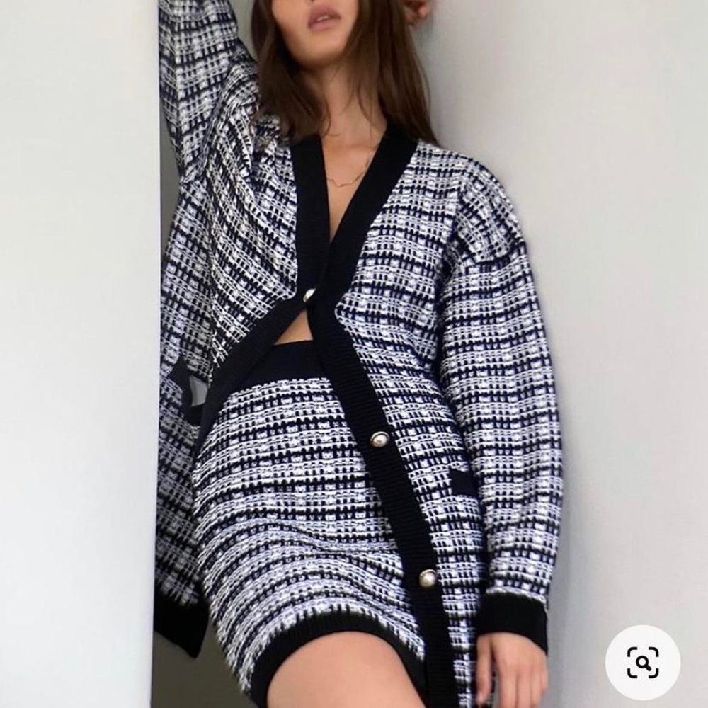 Babaton Black and White Tweed Cardigan